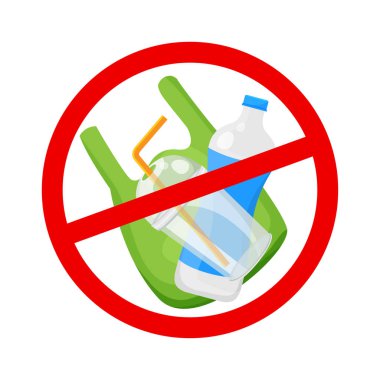 uyarı işareti beyaz arka plan üzerinde izole plastik atık durdurmak, yasak kırmızı logo işareti plastik atık yasağı, yasak sembolü ve plastik atık tek kullanımlık durdurmak, işareti plastik çöp kirliliği durdurmak