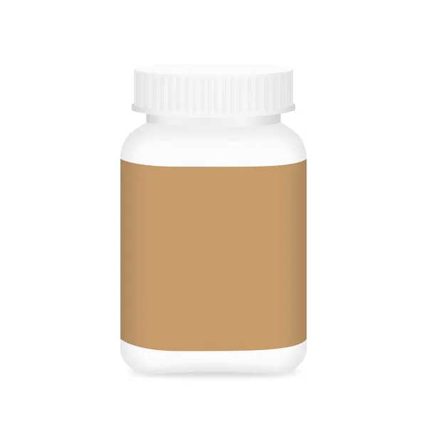 Fehér Gyógyszer Palack Barna Címke Palack Műanyag Fehér Csomagolás Egyetlen — Stock Vector
