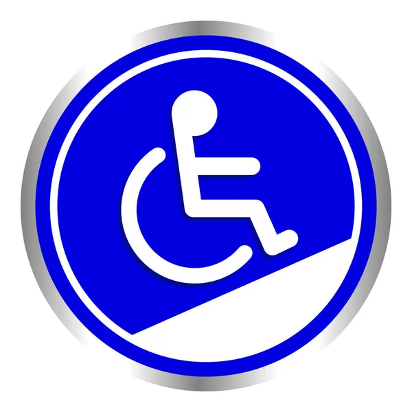 禁用标志圆形框架蓝色背景 残疾人坡道阶梯路标标志徽章为残疾人 禁用符号标志在蓝色板模板 — 图库矢量图片