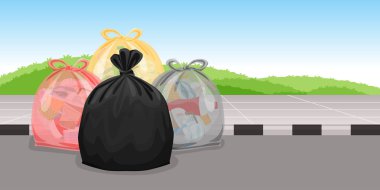 geçit katta çöp torbaları plastik atık çok, birçok çöp torbası plastik, çöp torbaları plastik çok, kazık çöp atıkları, kirlilik atık, 3r