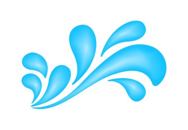 Beyaz zemine su damlası sıçraması, element logosu ve simgesi için su sıçraması, sancak Songkran festivali için su damlası sıçraması, grafik reklam tasarımı için su damlası sembolü