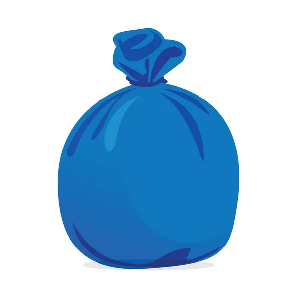 Blauwe zak plastic afval, vuilniszakken plastic blauw, blauwe kunststof trash tas illustratie — Stockvector