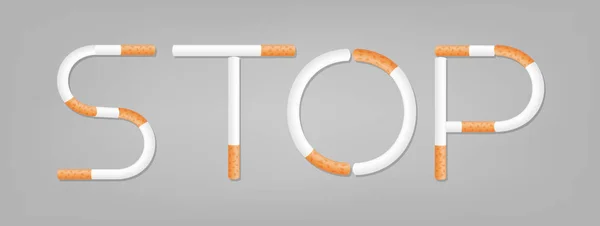 Λέξη Stop Γραμμένο Τσιγάρα Σταματήσει Κάπνισμα Σταματήσει Τσιγάρο Χρησιμοποιώντας Απομονωμένα — Διανυσματικό Αρχείο