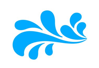 Beyaz zemine su damlası sıçraması, element logosu ve simgesi için su sıçraması, sancak Songkran festivali için su damlası sıçraması, grafik reklam tasarımı için su damlası sembolü