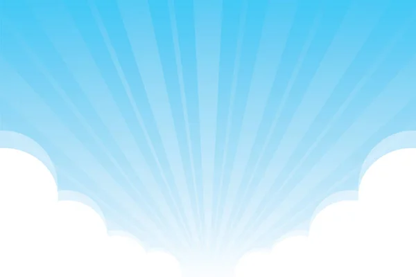 Céu azul com nuvens fofas fundo branco, fundo do céu com nuvens conceito de desenho animado branco, céu azul coberto com feixe de luz solar e nuvem branca para banner fundo publicitário — Vetor de Stock
