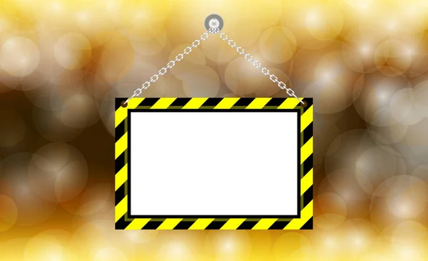 Leeres Hängendes Warnschild Auf Bokeh Gold Hintergrund Schablonengehängter Etikettenrahmen Für — Stockvektor