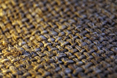 arka plan için çuval doku eski (seçici odak), çuval kahverengi dokulu yüzey, çuval dokuma yüzey, çuval eski tekstil, çuval doku kahverengi yakın