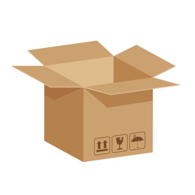 Sandık kutuları 3d, karton kutu kahverengi, düz stil karton paket kutuları, ambalaj kargosu açık, izometrik kutular kahverengi, ambalaj kutusu açık kahverengi simge, beyaz arkaplanda izole edilmiş sembol karton kutu