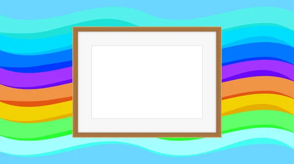 カラフルな虹の背景に空の長方形のフレーム カラフルなファッショナブルな上の画像フレーム 虹色の芸術の背景と空白のフレームの装飾 木製のフレーム現代的な 壁に写真フレームの木 — ストックベクタ