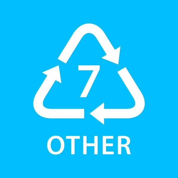 Recycle Pijl Driehoek Andere Types Geïsoleerd Blauwe Achtergrond Symboliek Zeven — Stockvector