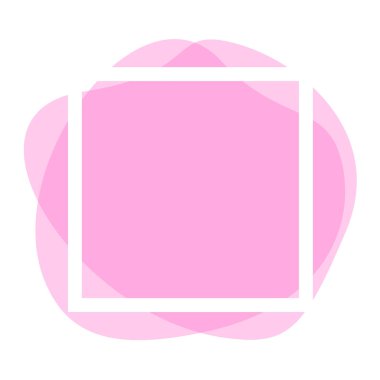 Pembe damlalar üzerinde kare kare beyaz şekiller geometrik banner arkaplan için, etiketler için basit sıvı leke fırça düz damlası reklam alanı, logo ve grafik afiş için pembe pastel sıvı nokta şablonu