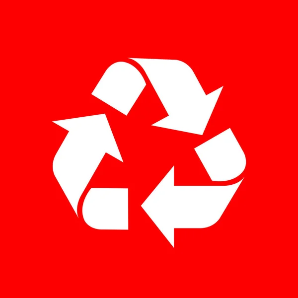 Recycle Symbol White Isolated Red Background White Ecology Icon Red — Stock Vector