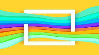 Sarı ve renkli grafik arkaplanda beyaz kenarlık çerçevesi, pankart ağı için renkli modern reklamda kağıt beyaz çerçeve, dekorasyon için sınır çerçeveleri modaya uygun, çerçeve boş