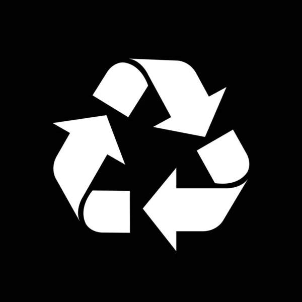 Recycler Symbole Blanc Isolé Sur Fond Noir Icône Écologie Blanche — Image vectorielle