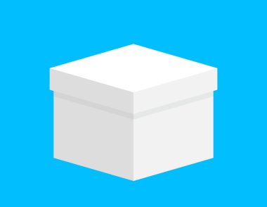 Şablon tasarımı için hediye kutusu beyaz, mavi arkaplanda kapalı kutu beyaz, hediye olarak tek beyaz kutu, karşılama metni konsepti için boş kutu, ikon 3d küp için kapalı beyaz hediye kutusu