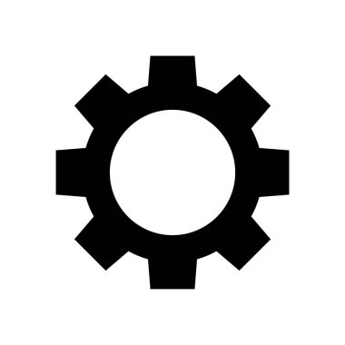 Beyaz üzerine izole edilmiş mekanizasyon simgesi için çember dişli siyah, ilerleme ağı için dişli simgesi, mühendislik mekanizması için basit çember çember biçimi, makine endüstriyel teknoloji işareti