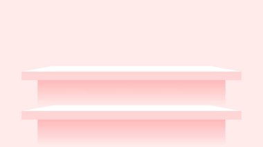 Duvardaki ahşap raf kırmızı pastel yumuşak renk, uzay duvarındaki gösterim için modern raf dekorasyon için şirin ve şık masa başı tahta panel, arkaplan için boş masa üstü paneli, boşluk kopyala