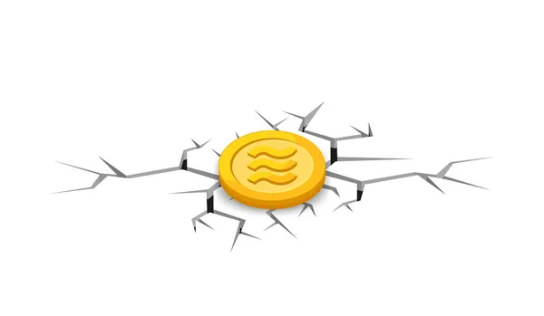 Pièce Logo Réaliste Balance Calibra Monnaie Sur Fond Trou Fissure — Image vectorielle