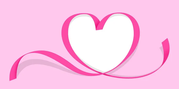 Forma Corazón Rosa Cinta Aislada Rosa Espacio Copia Línea Cinta — Vector de stock