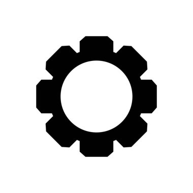 Beyaz üzerine izole edilmiş mekanizasyon simgesi için çember dişli siyah, ilerleme ağı için dişli simgesi, mühendislik mekanizması için basit çember çember biçimi, makine endüstriyel teknoloji işareti