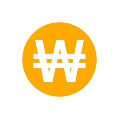 Sikkeler sadece beyaz, parasal kazanılmış para birimi sembolüne izole edilmiş bir şekilde ikon turuncusu kazandı, Koreliler dijital uygulama ve web sitesi için düz stil olarak para kazandı, basit turuncu dairede kazanılmış sembol