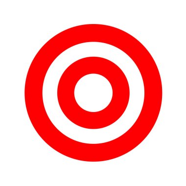 Beyaz üzerine kırmızı yuvarlak sembol, hedef ok atmak için kırmızı daire simgesi, ok atma sporu için hedef, başarı fikri için çember noktası odak noktası, iş hedefi fikirleri için işaret