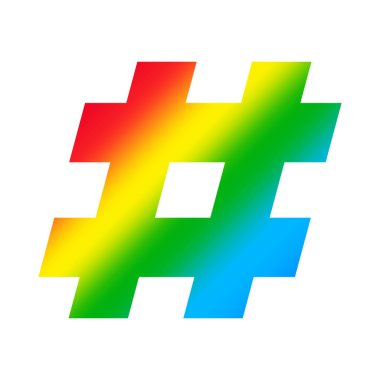 hash etiket sembolü alfabe gökkuşağı renkleri beyaz, renkli etiket simgesi yazı tipi, etiket alfabe şekli işareti tipografi tasarımı için etiket işareti, logo basit hash etiketi gökkuşağı renkleri
