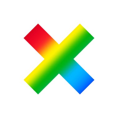 Beyaz arkaplanda izole edilmiş çarpma işareti, klipsleme sanatı gökkuşağı renkleri çarpımı, çarpma sembolünün düz yatağı, logo ve uygulama tasarımı için simge çarpımı