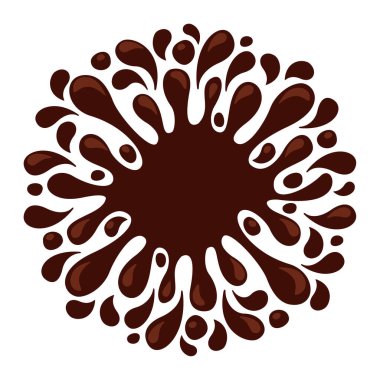 Çikolatalı su damlası, kahverengi sıvı sıçrama, çikolata damlası sıçrayan ikon, kakao kahverengi sıvı sıçrama şekli, arkaplan reklamı için çikolata damlası akışı sembolü.