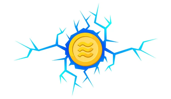 コインゴールド現実的なロゴ天秤座のカリブラ通貨青いき裂穴 天秤座のカリブラ通貨黄金のコインはFacebook 天秤座の通貨コインによるデジタル通貨の仮想通貨損傷または破壊の概念 — ストックベクタ