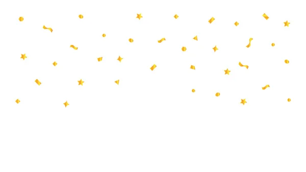 Goldene Folie Konfetti Schwebt Auf Weißem Hintergrund Und Kopierraum Konfettiband — Stockvektor