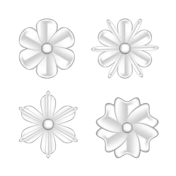 Sammlung Blumen Silber Verziert Isoliert Auf Weißem Hintergrund Luxus Blütenblatt — Stockvektor