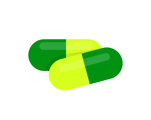 Gyógyszer Kapszula Gyógynövény Ikon Elszigetelt Fehér Gyógynövény Kapszula Zöld Színű — Stock Vector