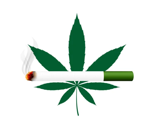 Zielsko Marihuana Papierosów Liści Odizolowane Białe Tło Papierosy Chwastów — Wektor stockowy