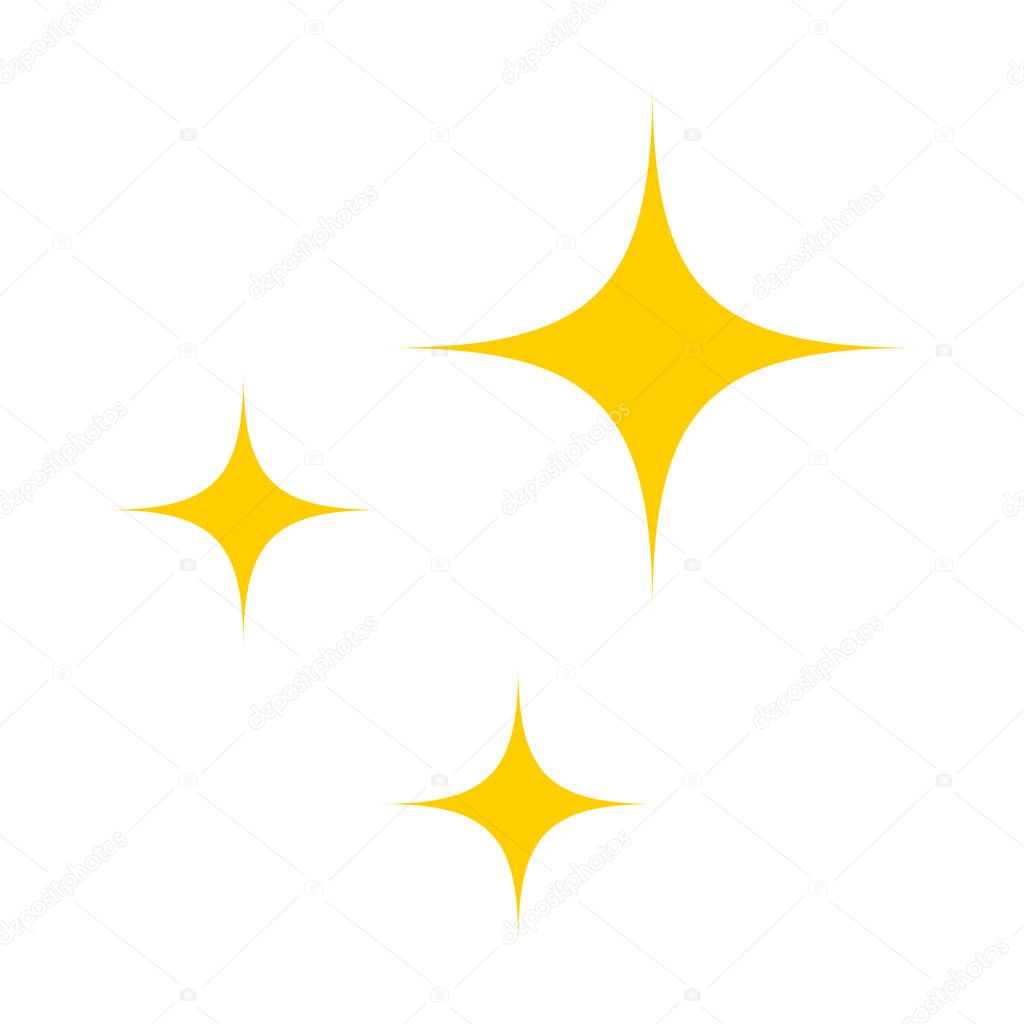 star bright yellow gold isolated on white background, three stars shape sparkle for graphic design, 3 stars shine flat style icon for element decoration, simple star golden