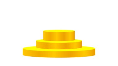 Lüks kaide altın 3D beyaz arka planda izole, kozmetik ürünleri sergisi için altın kaide daire kutusu, lüks zafer pozisyonu için altın podyum sahnesi, ürün yeri için elips standı