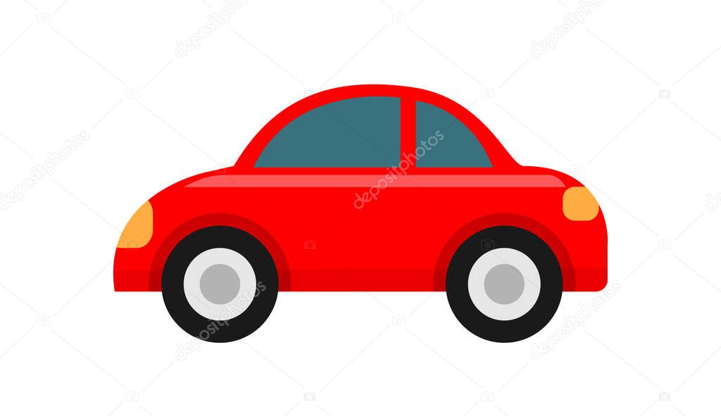 Red car icon isolated on white background, clip art car red cute, illustration car flat simple for infographic design, car shape concept for children learning