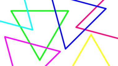 Arkaplan için üçgen şekilli renkli ışık demeti, beyaz renk üzerinde neon ışık efekti, geometrik üçgen LED ışığı parlak, duvar kâğıdı grafiği için neon ışıklı üçgen şekli