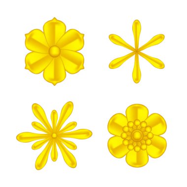 Koleksiyon çiçekleri beyaz arka planda izole edilmiş altın, lüks çiçek taç yaprağı altın seti, altın çiçek nesneleri metal heykel, lüks altın çiçeğin çizimi, lükslü sanat çiçekleri