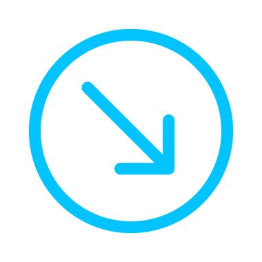 ok çizgisi aşağı doğru, daire mavisi renkte izole edilmiş, ok aşağı doğru dairesel darbelerde, ok düğmesi basit, ok sembolü daire çizgisi ui uygulaması için, ok ucu işaretçisi aşağı