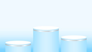 Açık mavi kaide dairesi kozmetik gösterisi için 3 adım, podyum dairesi mavi pastel yumuşak renk, reklam için platform adımları, ürün gösterimi için podyum dairesi, kopyalama alanı