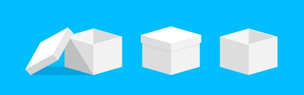 Open Gift Box Square White Set Template Design Box White — Stock Vector