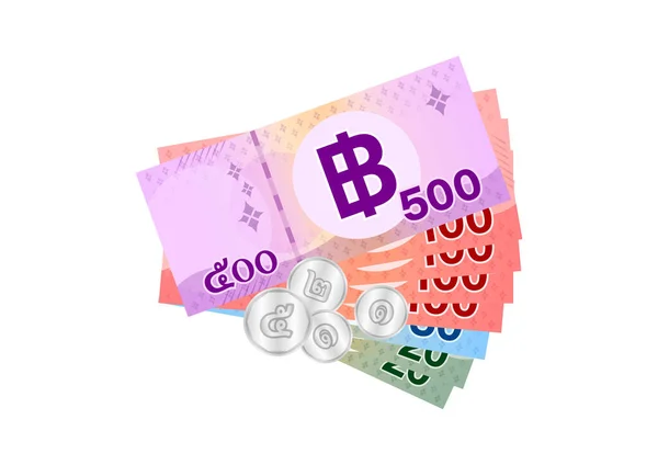 999 Baht Thajské Bankovky Peníze Thajská Měna Devět Set Devadesát — Stockový vektor