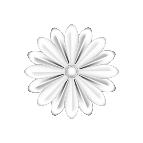Flores Simples Prata Ornamentado Isolado Fundo Branco Luxo Flor Pétala — Vetor de Stock
