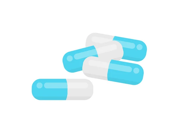 在白色背景上分离的胶囊药物 图标蓝色胶囊堆 夹艺术胶囊 止痛药 抗生素 维生素 医疗平面插图 — 图库矢量图片