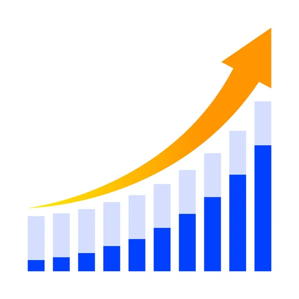 Gráfico Negócios Progresso Seta Laranja Isolado Branco Seta Apontando Para — Vetor de Stock