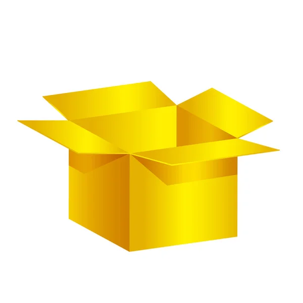 Złote Pudełko Kartonowe Pojedyncze Izolowane Białym Tle Otwarte Pudełka Skrzynkowe — Wektor stockowy