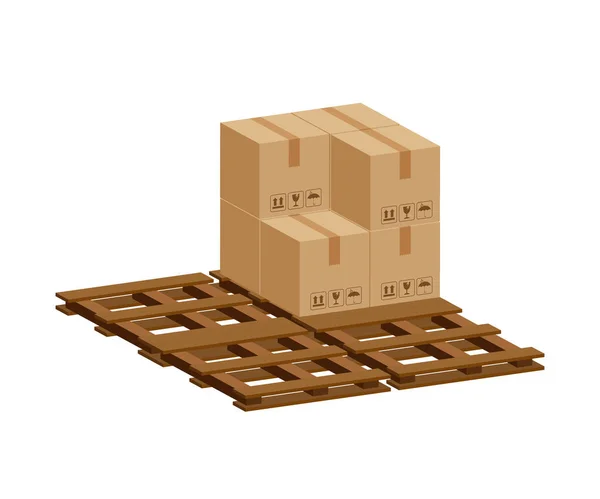 Poolkratdozen Houten Pallet Houten Pallet Met Kartonnen Doos Magazijnmagazijn Kartonnen — Stockvector