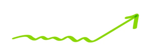 ペンマーカーブラシ付きの白 緑の矢印ライン上に隔離された上の矢印のドアライン緑のポインタは グラフのターゲットチャートと成功の成長のためのポインタを描画し 手は自由な手の形で矢印を描画 — ストックベクタ