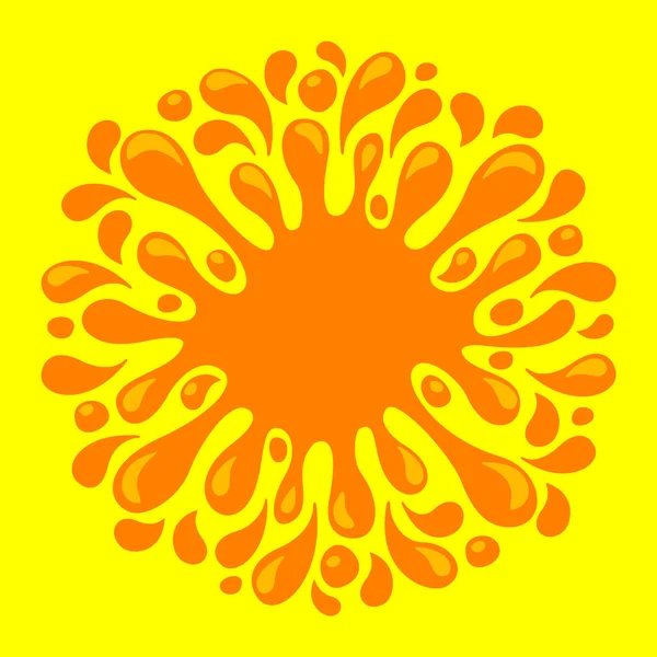 Orangensaft Wasser Spritztropfen Wasser Blob Orange Flach Isoliert Auf Gelb — Stockvektor